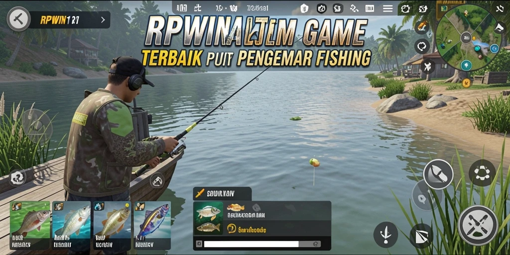 Screenshot gameplay RPWIN1 menunjukkan aksi memancing yang seru dan mendebarkan.